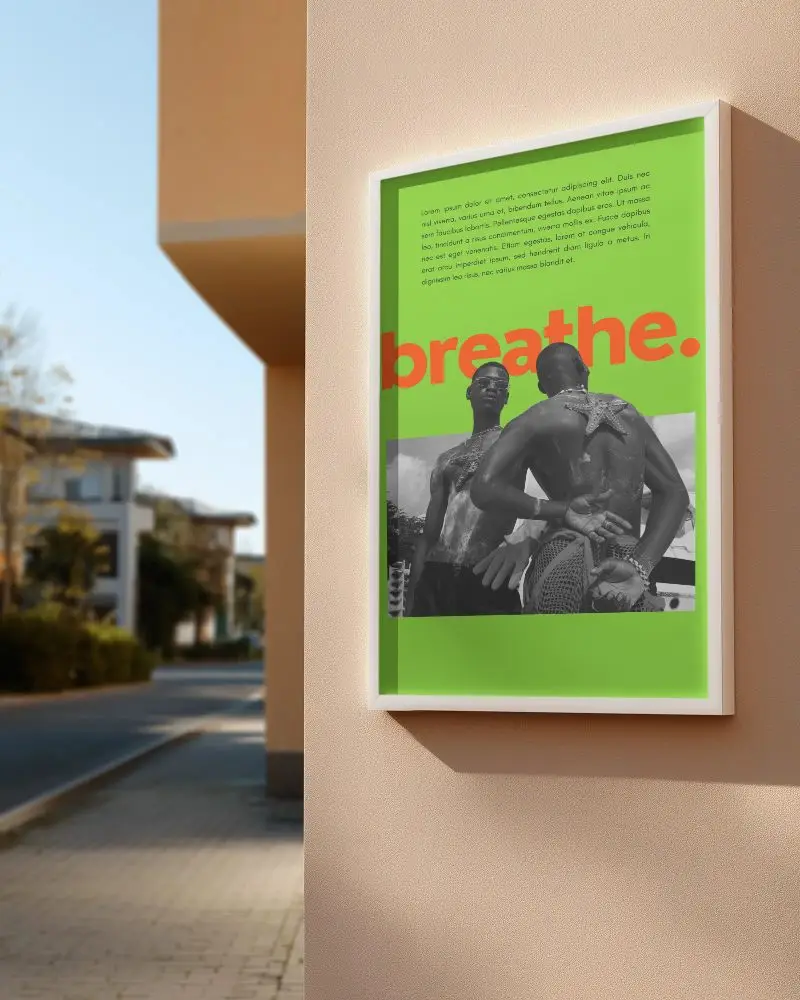 Blank Vertical Poster Mockup With Simple Frame On Outdoor Building Wall