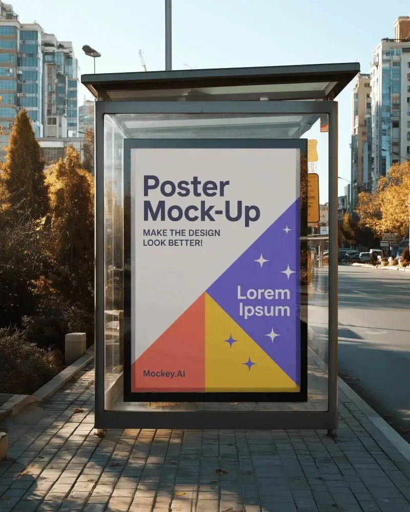 Urban Bus Stop Poster Mockup For Outdoor Advertising And Public Transit Marketing Campaign