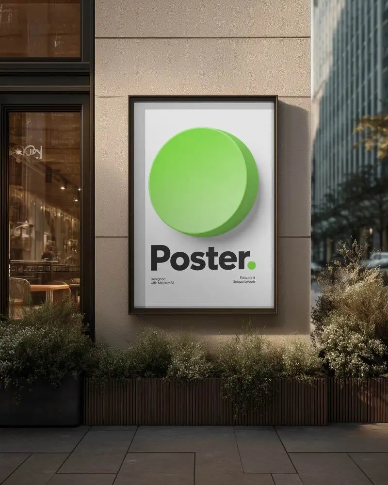 Urban Outdoor Poster Mockup On Modern Wall With Natural Greenery Background