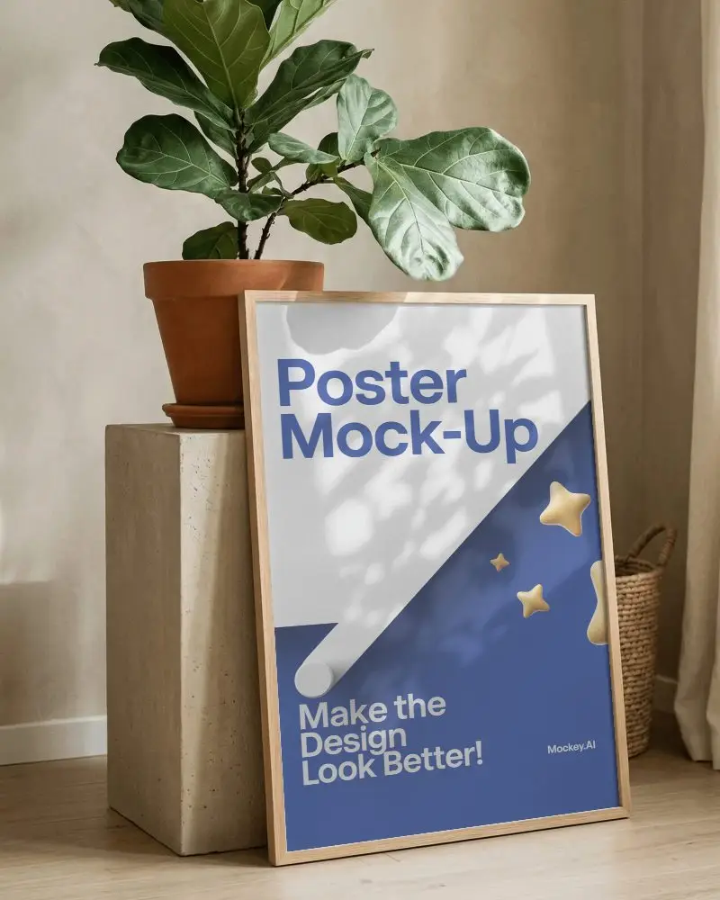 Minimalist Poster Mockup With Plant Shadow Living Room Interior Decor Inspiration