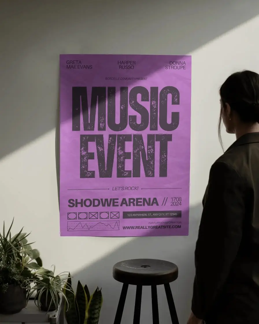 Minimalistic Poster Mockup On Indoor Wall With Natural Light And Interior Decor Elements