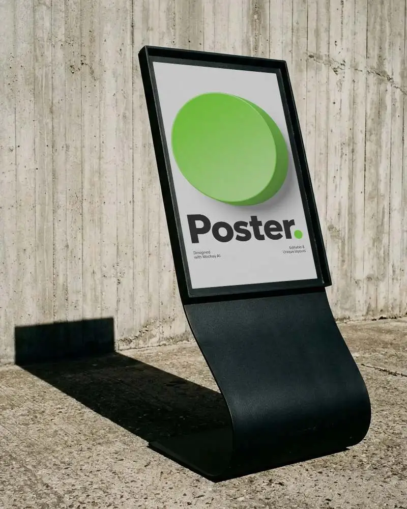 Modern Curved Poster Mockup Stand For Outdoor Advertising And Promotional Display Setup