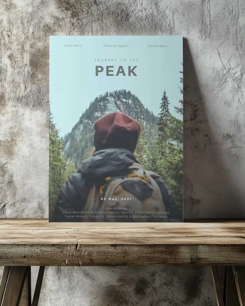 Rustic Wood Table Poster Mockup Against Worn Textured Wall In Soft Diffused Lighting 0252