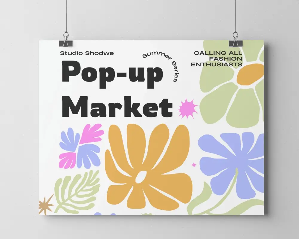 Horizontal Poster Mockup Minimal White Wall Hanging Paper Print Template Clean Design Showcase Modern Display