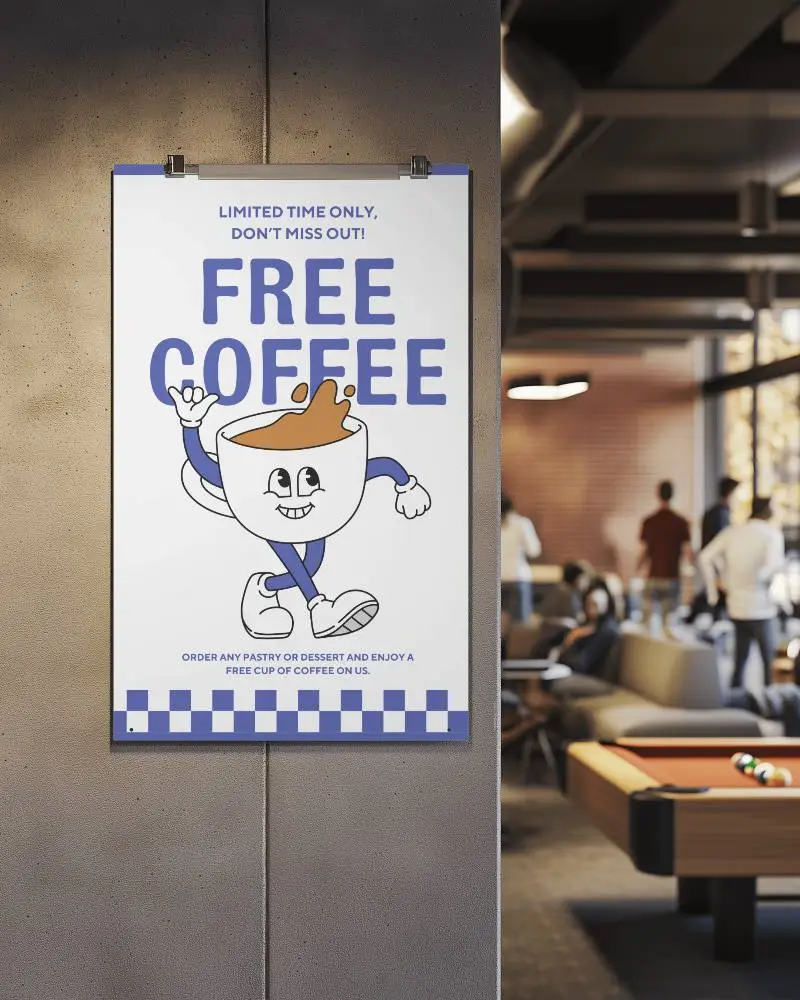 Modern Office Poster Mockup–co Working Space–social Lounge Background–minimalist Industrial Wall–editable Graphic Display–startup Vibe–realistic Environment–indoor Promotional Poster