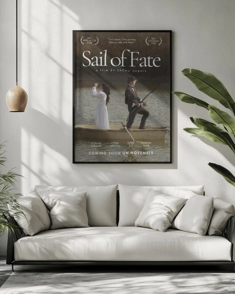 Modern Living Room Poster Mockup Above Minimal Sofa With Soft Cushions And Natural Light 0286