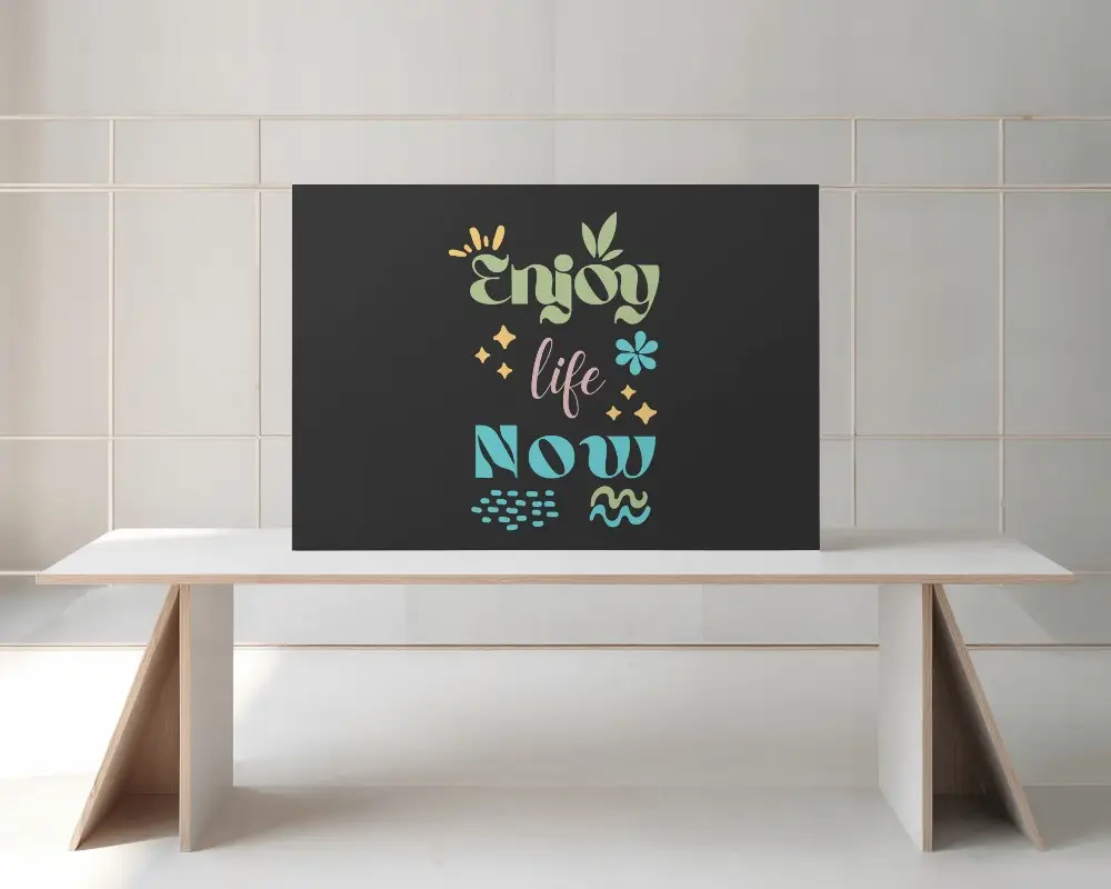 Minimalist Interior Poster Mockup On Geometric Table In Soft Daylight And Neutral Backdrop 0288
