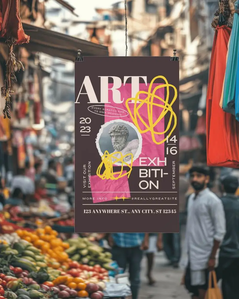 Vibrant Market Street Poster Mockup Colorful Bazaar Background Bustling Activity And Local Culture Authentic Atmosphere