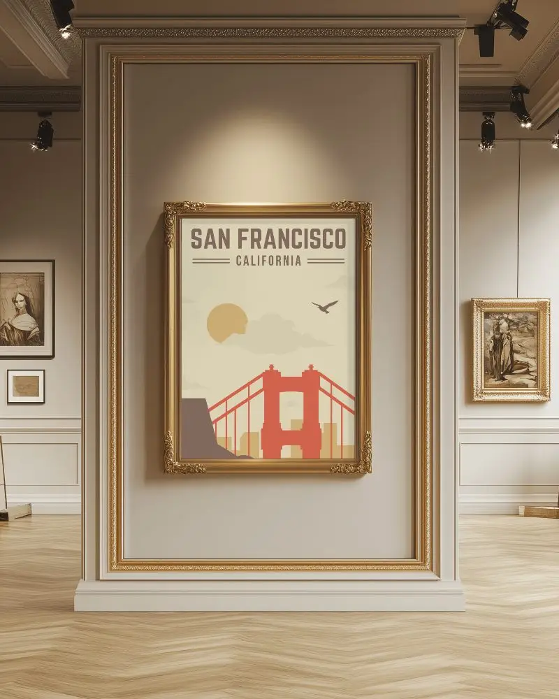 Luxurious Classic Art Gallery Poster Mockup Opulent Gold Frame And Detailed Carvings With Complementary Works Elegant And Formal Setting