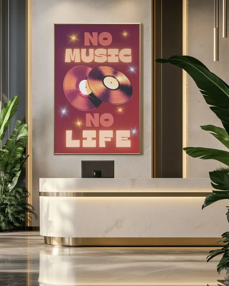 Contemporary Reception Area Poster Mockup Modern Minimalist Design With Gold Accent And Lush Greenery Warm And Inviting Atmosphere