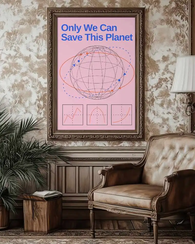 Vintage Living Room Poster Mockup Ornate Gold Frame And Floral Wallpaper With Classic Furniture And Plants Cozy And Elegant Ambiance