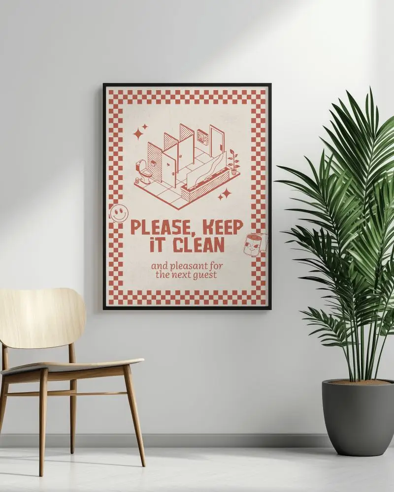 Modern Home Office Poster Mockup Minimalist White Wall And Black Frame With Wooden Chair And Tall Plant Clean And Natural Atmosphere
