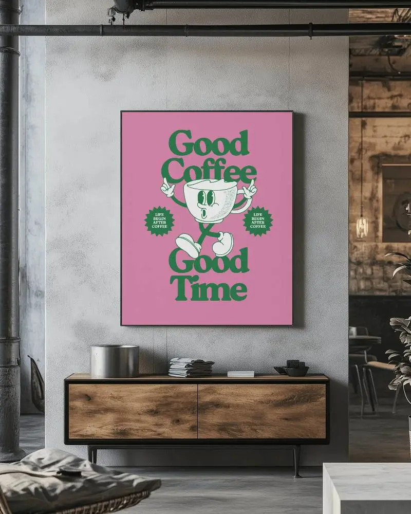 Industrial Loft Living Room Poster Mockup Exposed Pipe And Concrete Wall With Wooden Furniture And Greenery Rustic And Modern Ambiance