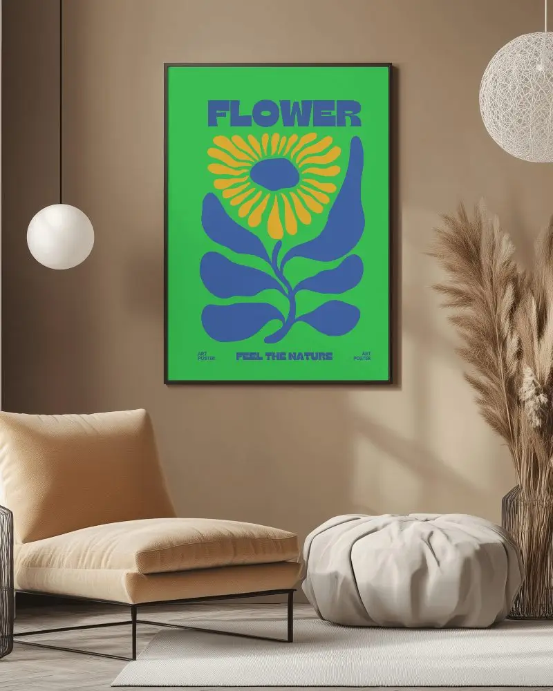 Warm Living Room Poster Mockup Brown Wall And Soft Lighting With Cozy Furniture And Dried Plant Decor Comfortable And Aesthetic Setting