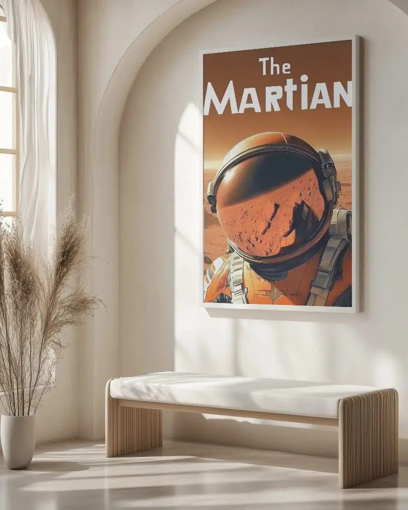 Minimalist Living Room Poster Mockup Arched Window And Natural Lighting With Bench And Dried Plant Clean And Soothing Atmosphere