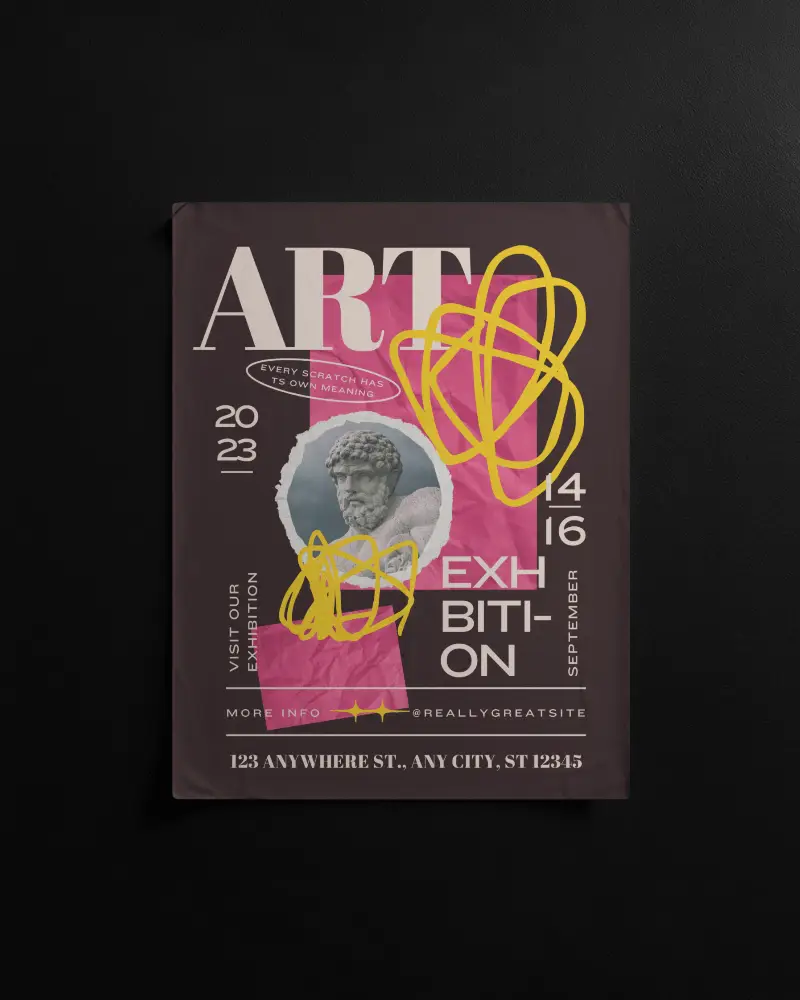 Front Facing A4 Poster Mockup Black Wall Art Gallery For Promotion