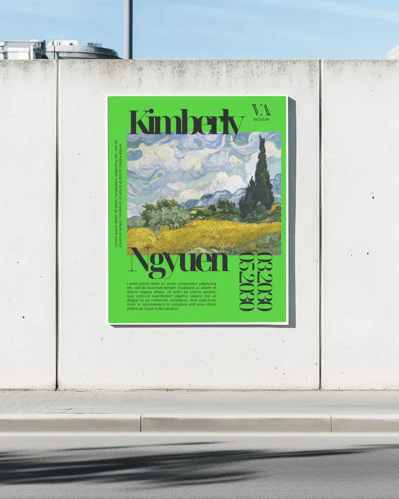 Urban Street A4 Poster Mockup Mounted On Modern Concrete Wall With Clear Blue Sky Vibrant Daylight Outdoor Presentation