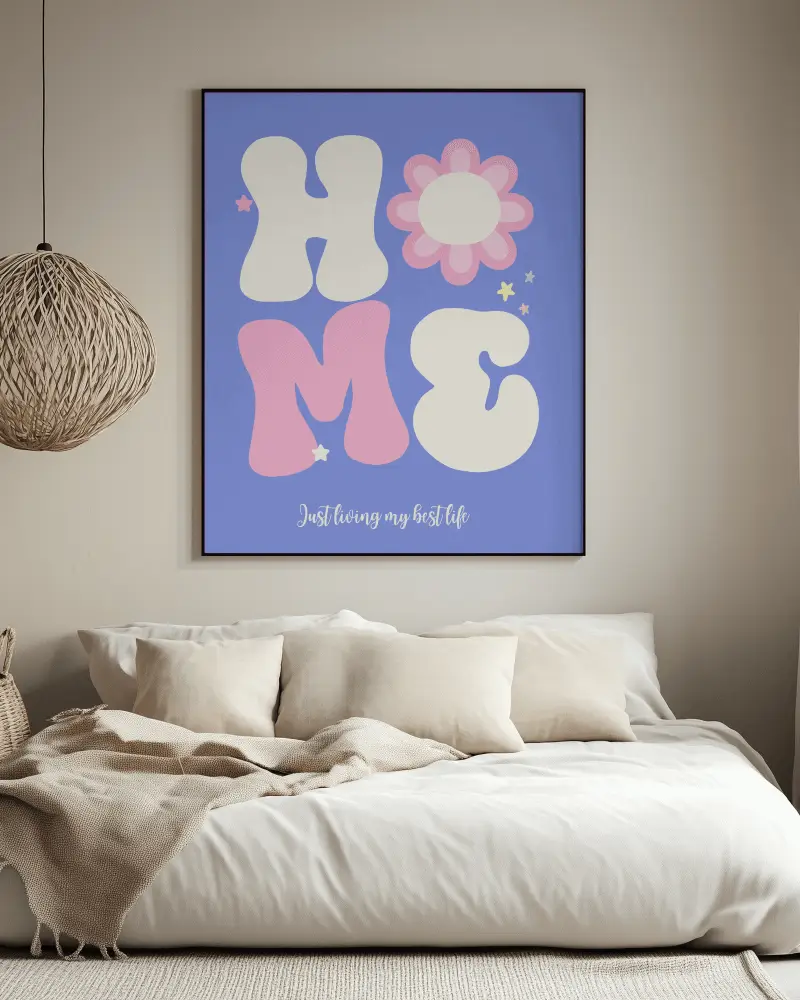 Cozy Bedroom Poster Mockup Above Soft Neutral Bed Minimal Boho Interior Decor Soft Lighting Perfect For Home Decor Print