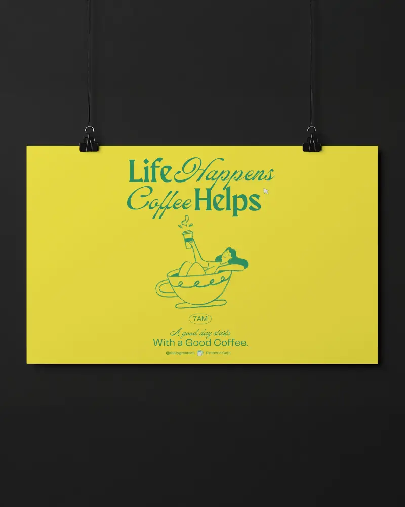 Horizontal Hanging Poster Mockup Black Minimal Background With Modern Typography