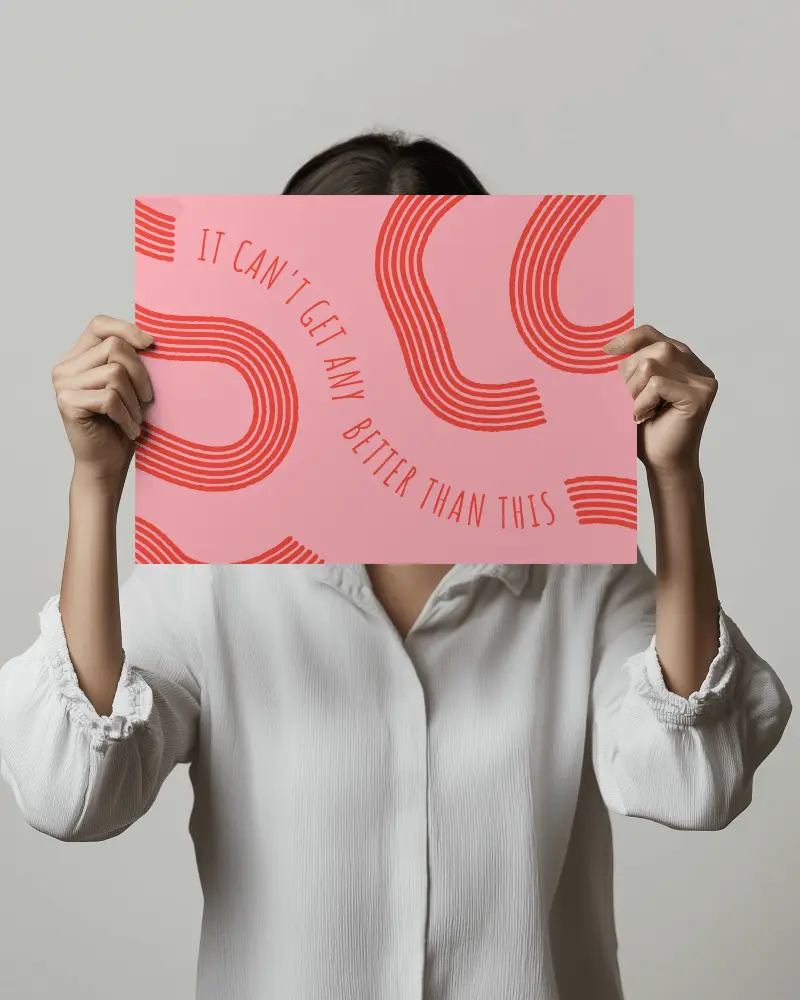 Horizontal Poster Mockup Female Hand Holding Neutral Wall Background Modern And Stylish Presentation