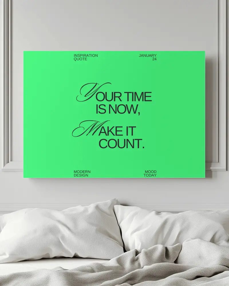 Elegant Bedroom Horizontal Poster Mockup Bright Design Above Pillows Clean Modern Interior Styling