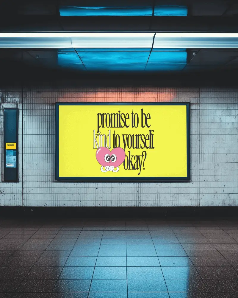 Underground Subway Poster Mockup Bright With Moody Urban Tiles And Neon Lighting
