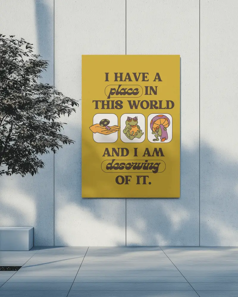 Vertical Modern Building Wall Poster Mockup Retro Affirmation Design With Shadows And Concrete Wall Exterior Minimal Setting