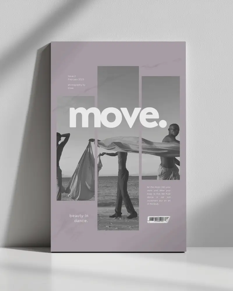 Vertical Editorial Poster Mockup Minimal Cover Layout Against Textured Wall Light Shadow Play