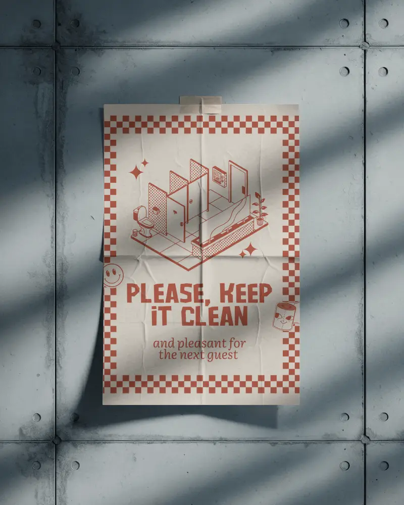 Vertical Paper Poster Mockup Taped On Steel Wall Vertical Paper Isometric Layout Tiled Wall Shadowed Light