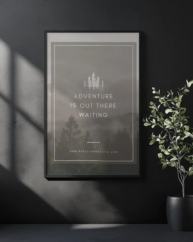 Modern Interior Decor Poster Mockup With Frame And Potted Plant On Dark Background With Shadows