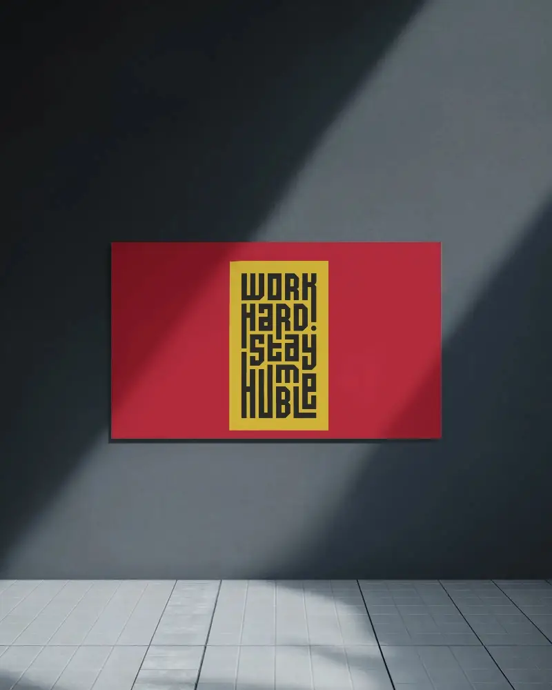 Large Poster Mockup On A Dark Wall With Sharp Shadows And White Tiled Floor