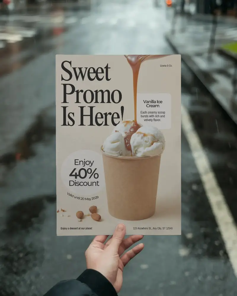 Hand Held Presentation Over A Rainy Street With Wet Ground And Puddles