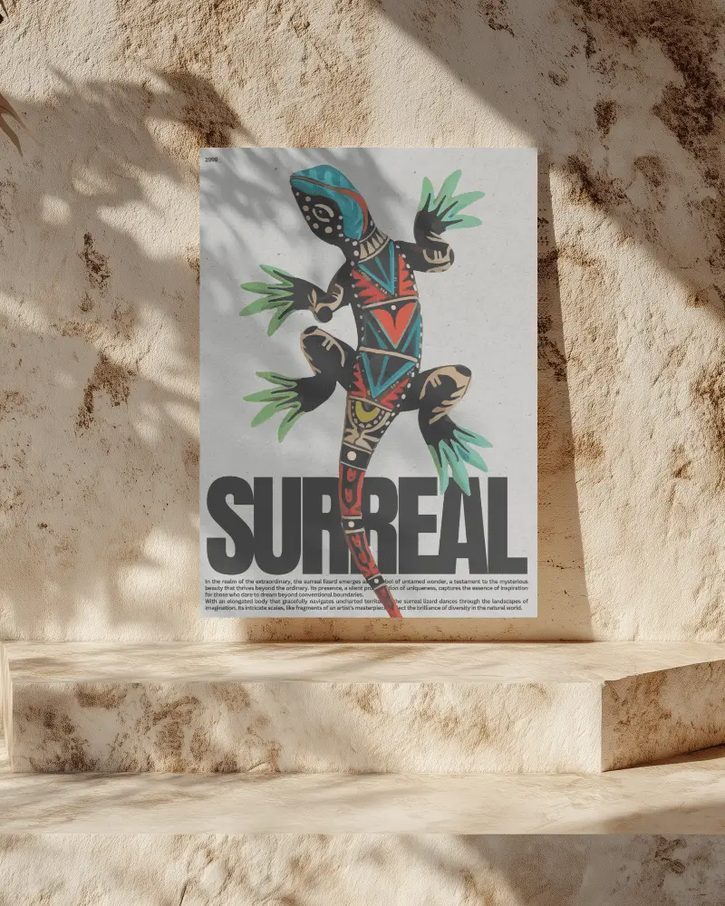 Vertical Paper Poster Mockup On Textured Sandstone Wall Step Display Sunny Natural Light With Organic Shadows