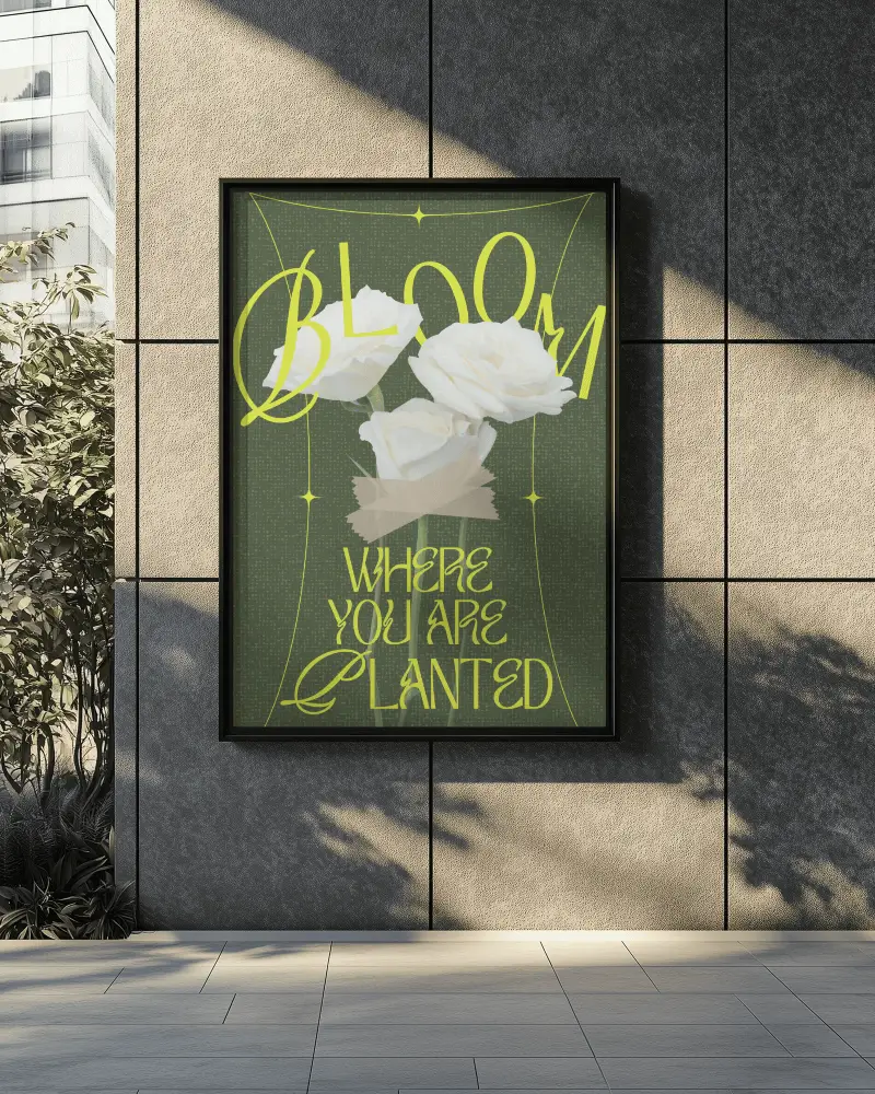 Framed Vertical Poster Mockup On Modern Exterior Stone Wall With Natural Light And Soft Shadows Urban Outdoor Display In Minimal Contemporary Architecture