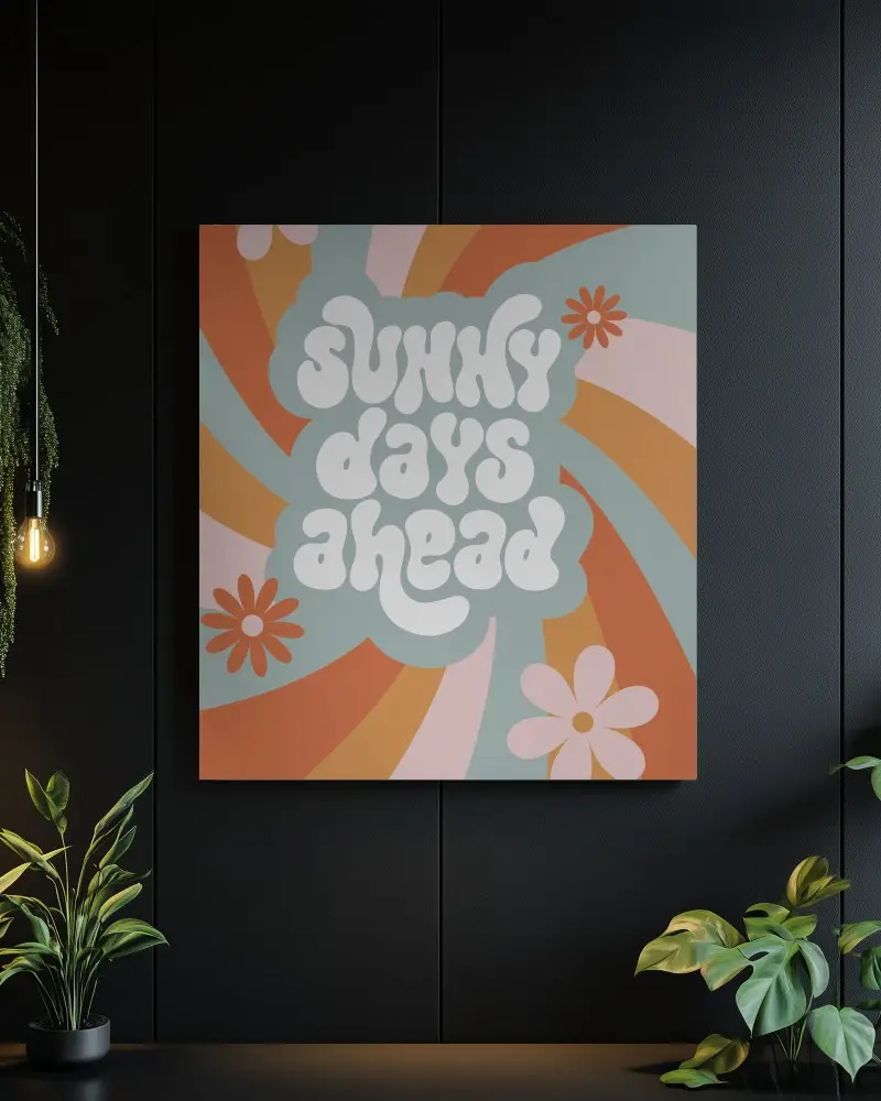 Indoor Wall Mounted Square Poster Mockup With Retro Design And Houseplants Modern Interior Display Scene