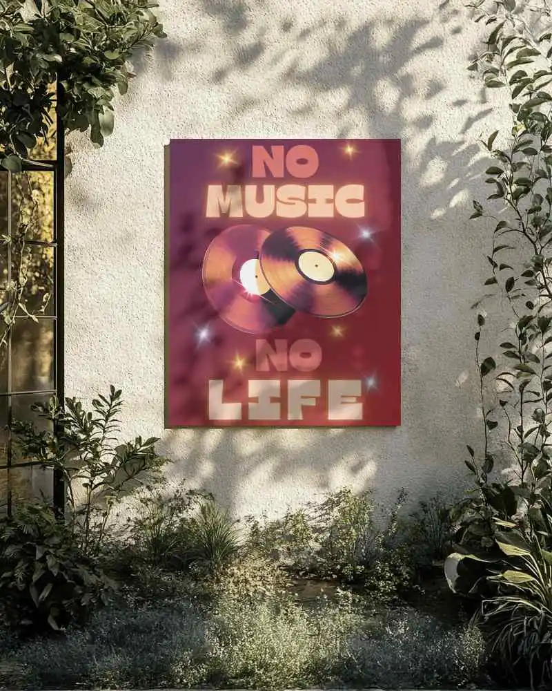 Garden Wall Poster Mockup In Lush Natural Sunlit Setting With Shadowed Plants And Soft Light On Textured Wall