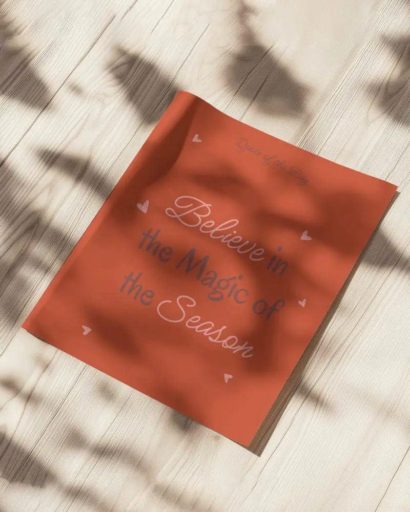 Curled A4 Paper Mockup On Bright Wooden Surface With Leaf Shadows And Daylight Ambience