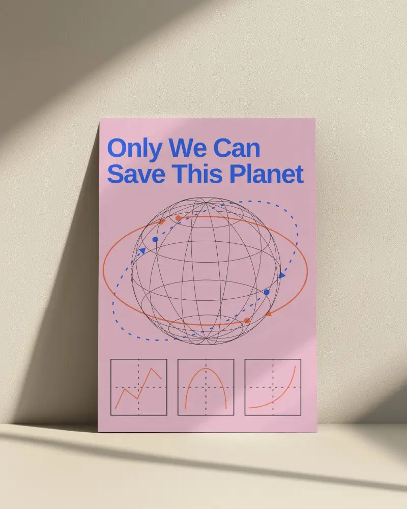 Minimal Vertical Poster Mockup Leaning On Beige Wall With Soft Light And Environmental Theme