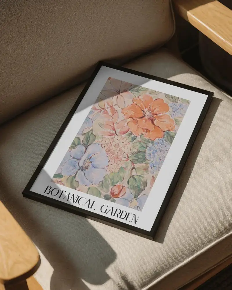 Cozy Chair Poster Mockup Framed Poster On Beige Textured Fabric Soft Morning Lighting And Shadow Play