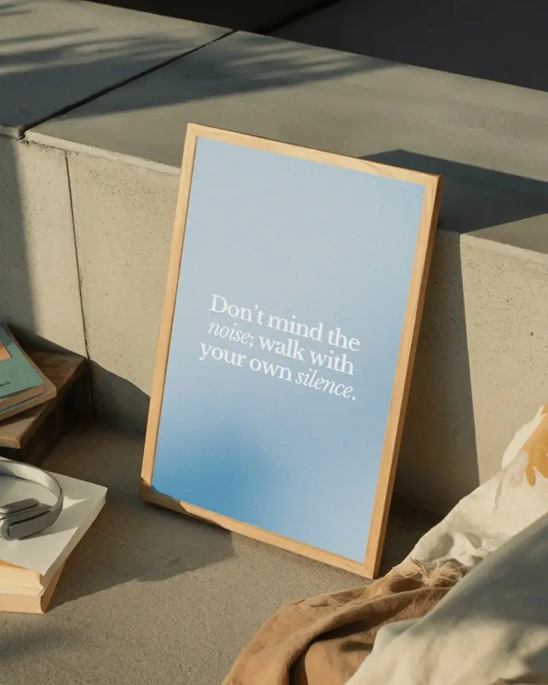 Wood Frame Poster Mockup Resting On Step With Books And Sunny Shadows
