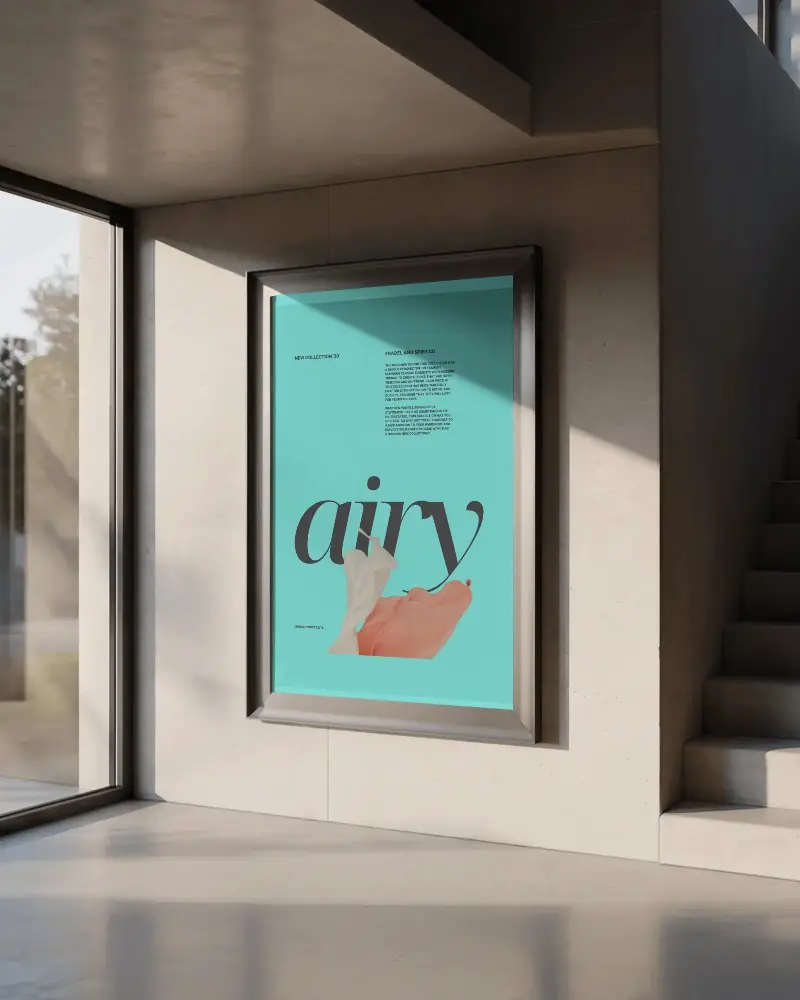 Poster Mockup On Modern Beige Wall With Sunlight And Staircase Shadow