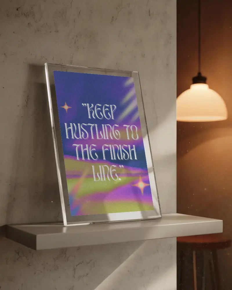 Acrylic Frame Poster Mockup On Shelf With Warm Light And Wall Texture