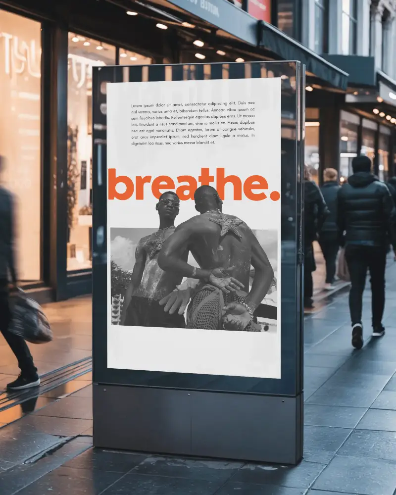 Street Billboard Poster Mockup On Busy Shopping Lane At Evening