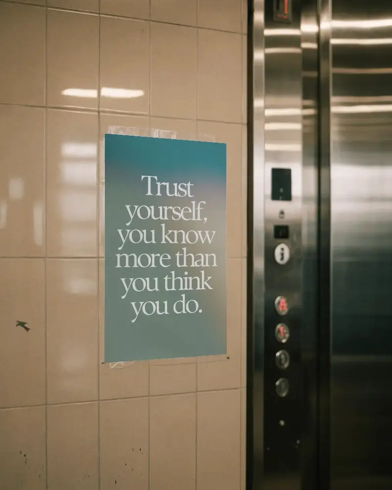 Poster Mockup Taped On Tiled Wall Beside Elevator Buttons And Lights