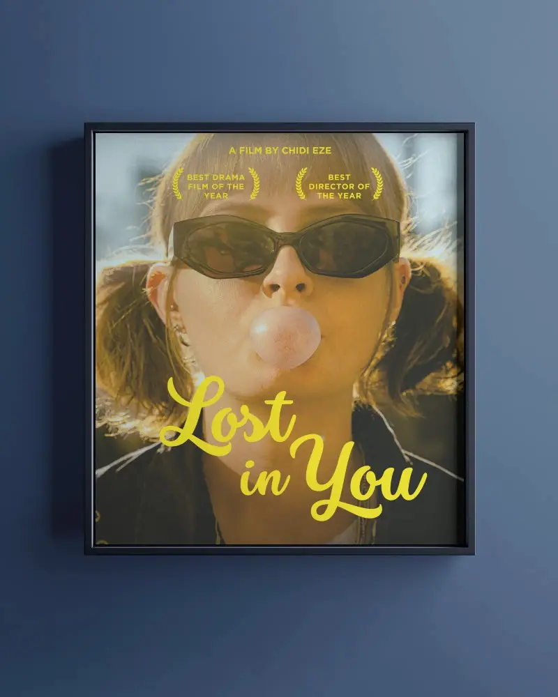 Dark Blue Wall Poster Mockup Square Frame Soft Shadow Evening Interior Minimal Setup