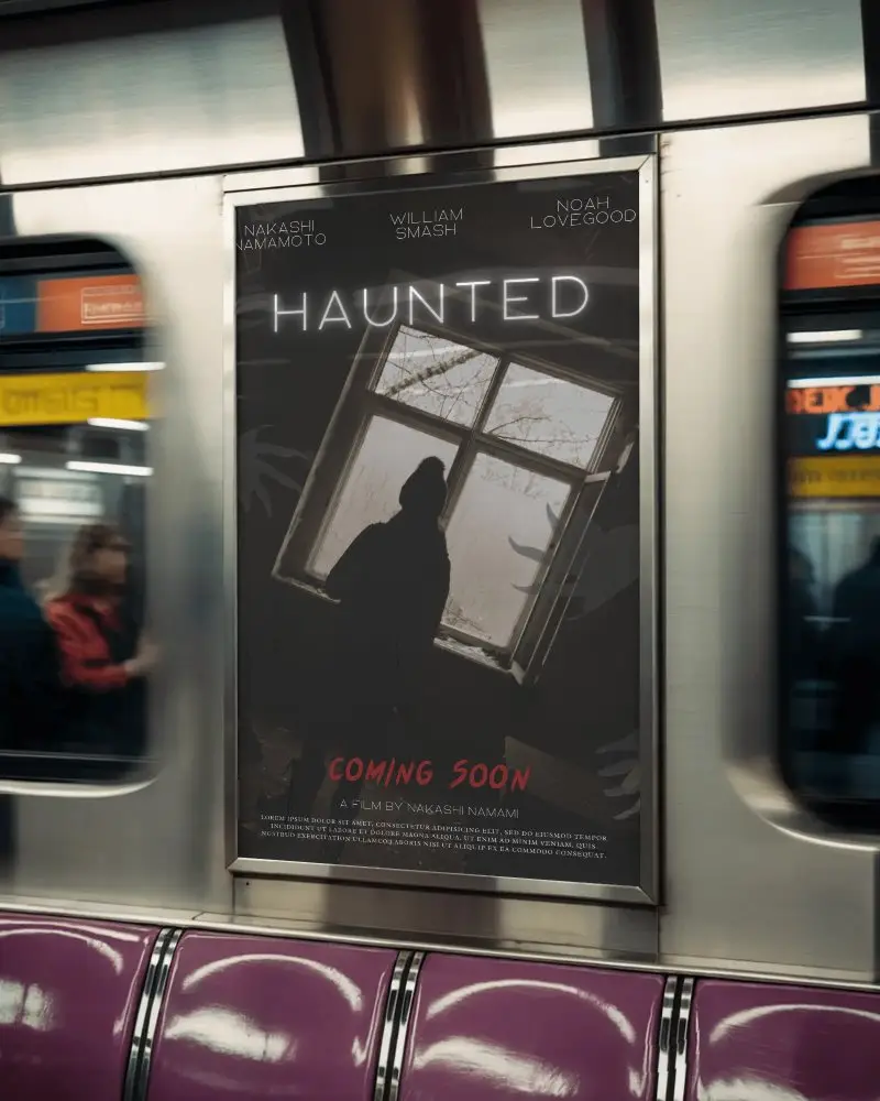 Subway Train Metallic Poster Mockup Wrinkled Paper Urban Transit Environment