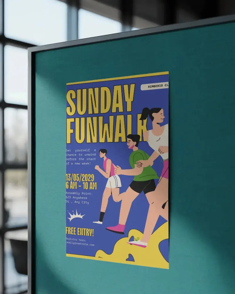 Office Panel Poster Mockup Blue Fabric Wall Soft Light Minimal Design Display