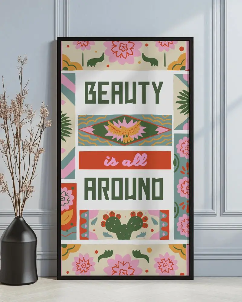 Sunlit Modern Poster Mockup Black Frame On Light Wall Vase With Dried Branches