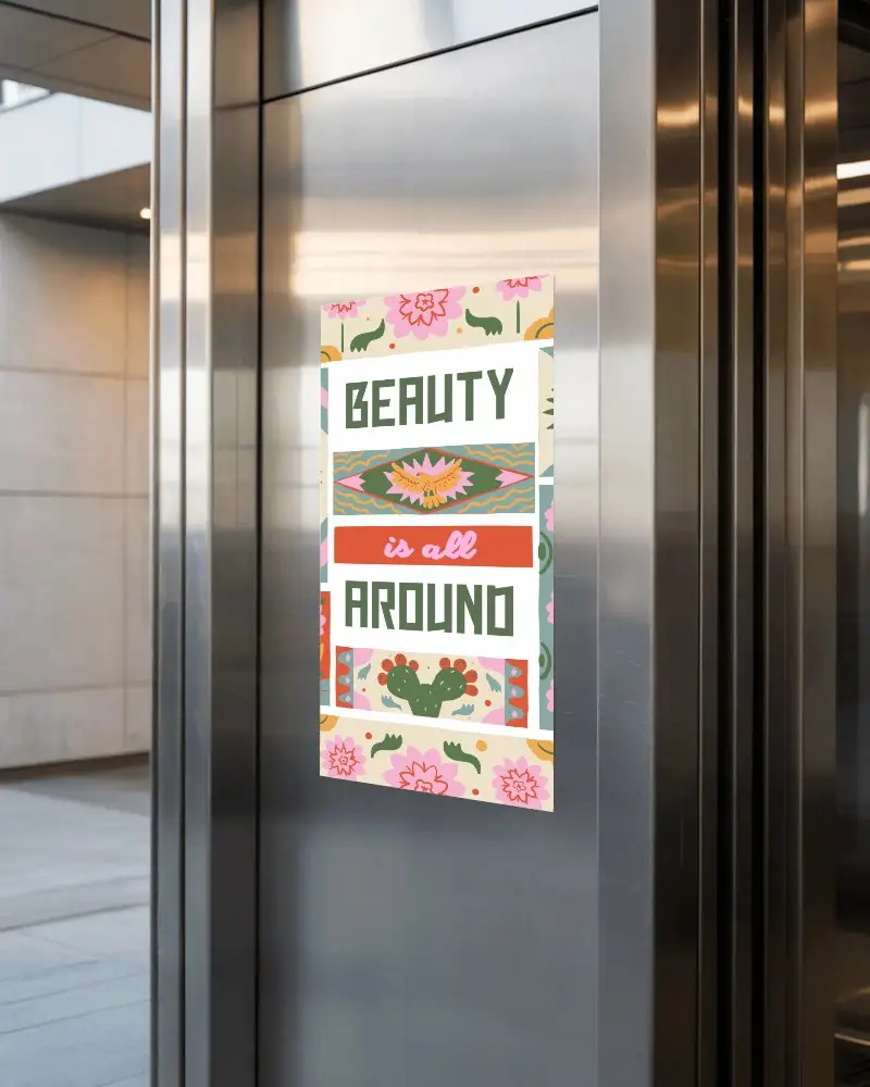 Elevator Metal Panel Poster Mockup Minimal Commercial Building Modern Interior