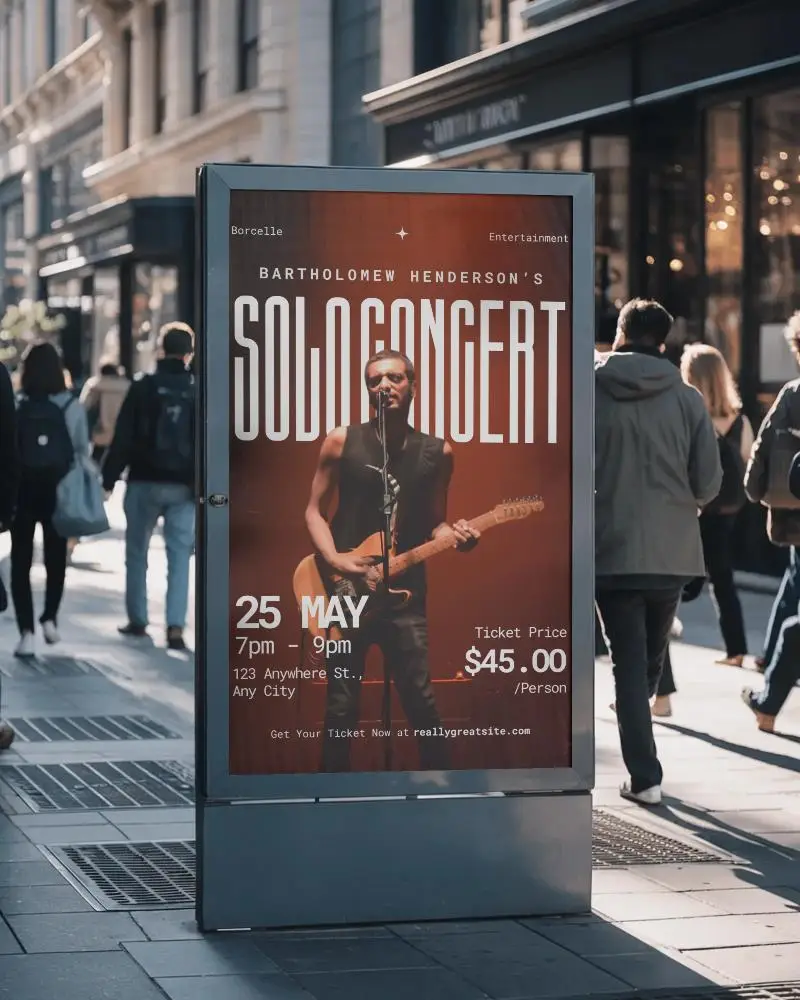 City Street Poster Mockup Busy Shopping District Daytime People Walking Past